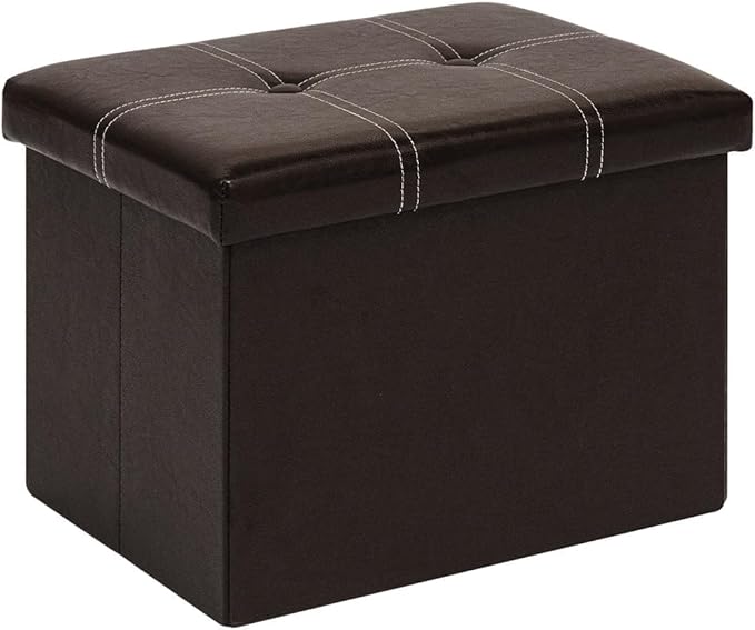 B FSOBEIIALEO Folding Storage Ottoman Cube, Faux Leather Footrest Seat Coffee by BFSOBEIIALEO