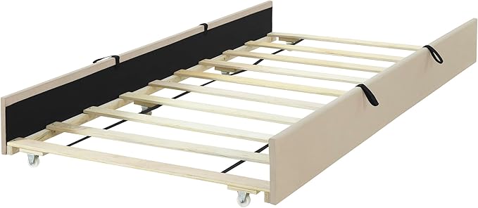 Twin Size Bed Frame with Trundle Bed, Velvet Upholstered Bed Frame, Twin Size - Image 8