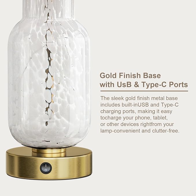 Oneach 22" Glass Table Lamps Set of 2, Nightstand Lamp - Image 7