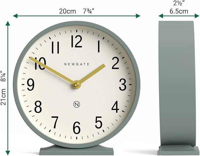 NEWGATE® Q Mantel Clock | Modern Classic Round Mantel Clock | Asparagus Green | - Image 6