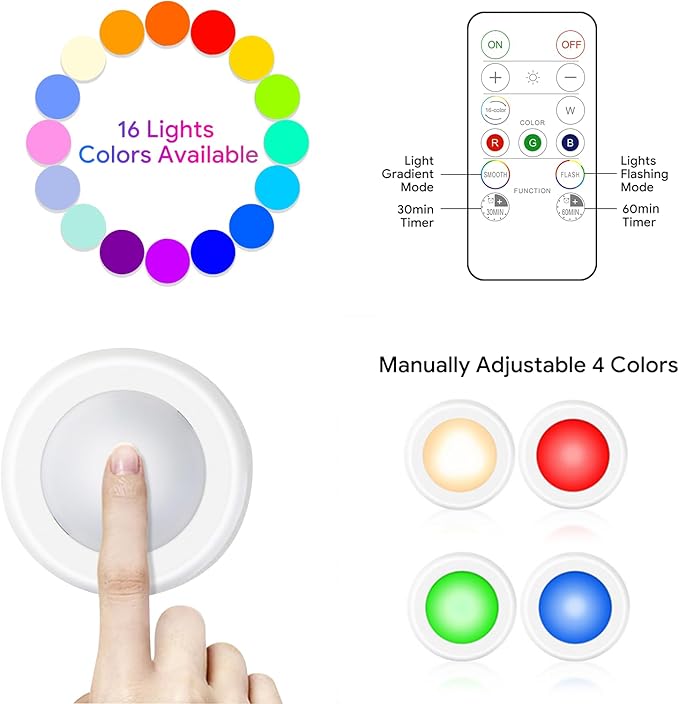 Yiliaw 6 Pack LED Puck Lights Remote Control 16 Color Changeable Under Cabinet - Image 5