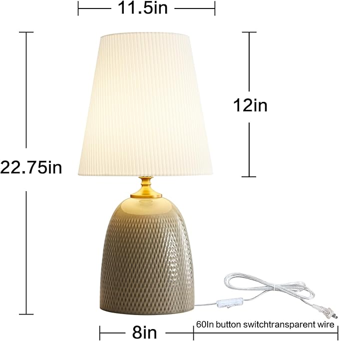 Gray Textured Ceramic Table Lamps 22.75", Modern Bedroom Table Lamp Decor - Image 7