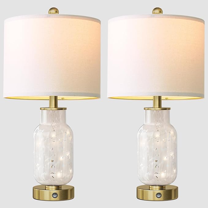 Oneach 22" Glass Table Lamps Set of 2, Nightstand Lamp - Image 9