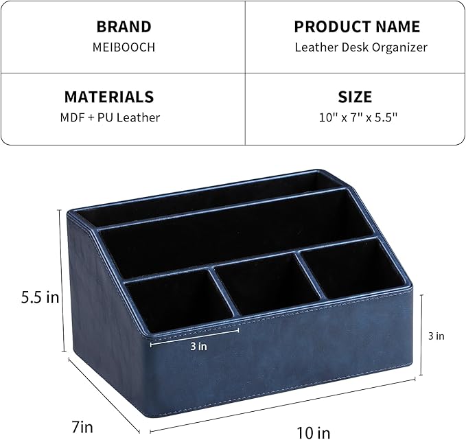 MEIBOOCH PU Leather Desk Organizer, Luxury Remote Control Holder - Image 4