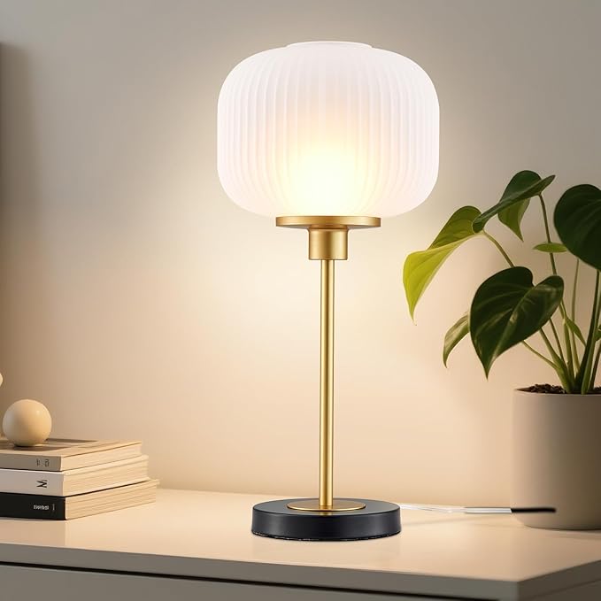 Industrial Table Lamps with Unique Glass Shade, Vintage Bedside Lamps by VANZARLA