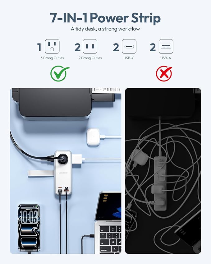 NTONPOWER 100W GAN Ultra Travel Power Strip, 7-in-1 USB C Charging Station - Image 3