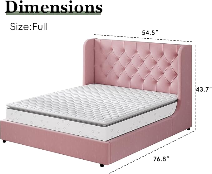 Full Bed Frame, Sturdy Wooden Slats Support, No Box Spring Required, Noise Free - Image 2