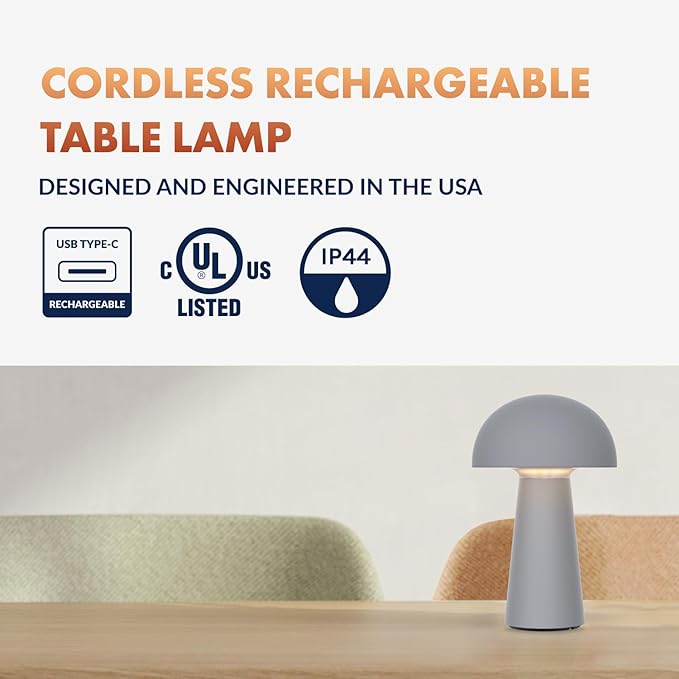 ‎Newhouse Lighting Capri, Fog Gray 2700K Dimmable Cordless USB-C Rechargeable - Image 5