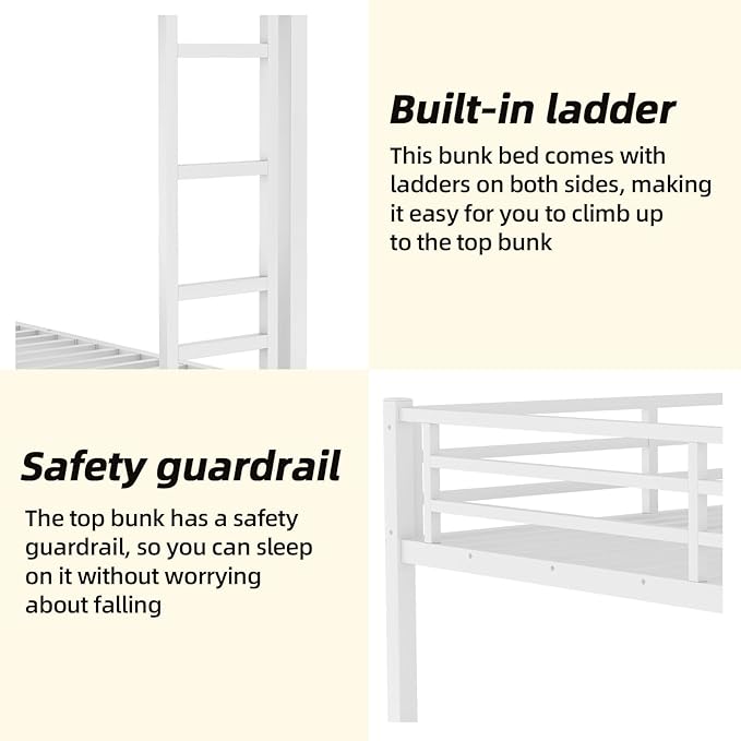 Queen Over Queen Bunk Bed Frame, Heavy Duty Metal Loft Bed - Image 5