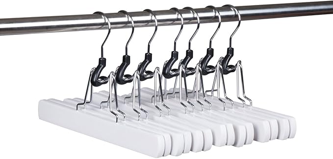 Amber Home 10 Pack White Wooden Pants Hangers, Wood Clamp Hangers - Image 7
