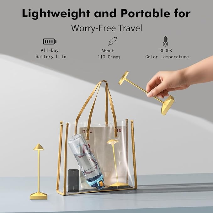 3 Pack 8.26in Gold Small Cordless Table Lamps Rechargeable, Battery Operated - Image 5