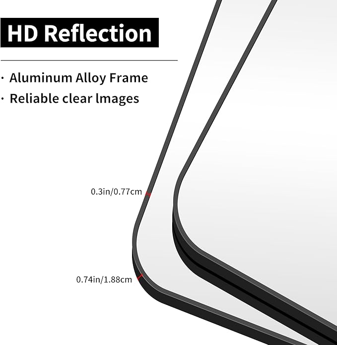 Bathroom Mirror, 30 x 24 inch Metal Framed Black Rectangle Mirror, Rounded - Image 9