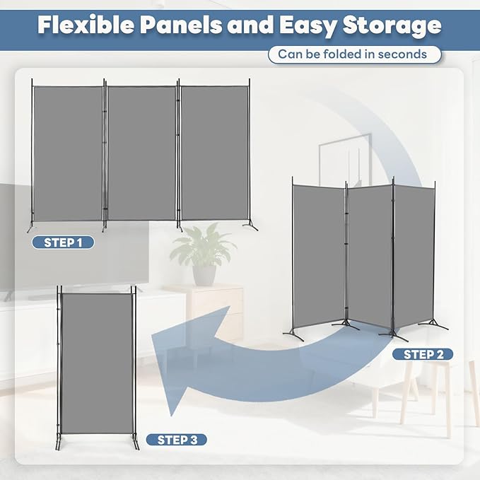DUMOS 3 Panel Partition Room Divider, 6 Ft Tall Folding Privacy Screen - Image 6