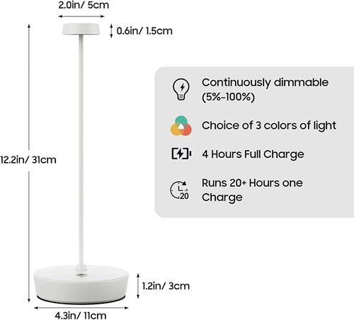 2Pack Cordless LED Table Lamp，Rechargeable Battery Desk Lamps, 3 Color Stepless - Image 2