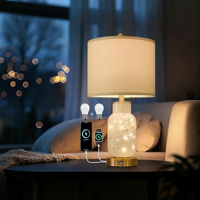 Oneach 22" Glass Table Lamps Set of 2, Nightstand Lamp - Image 5