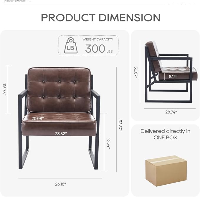 COLAMY Mid Century Modern Accent Chair, Comfy Living Room Chairs, Faux Leather - Image 2