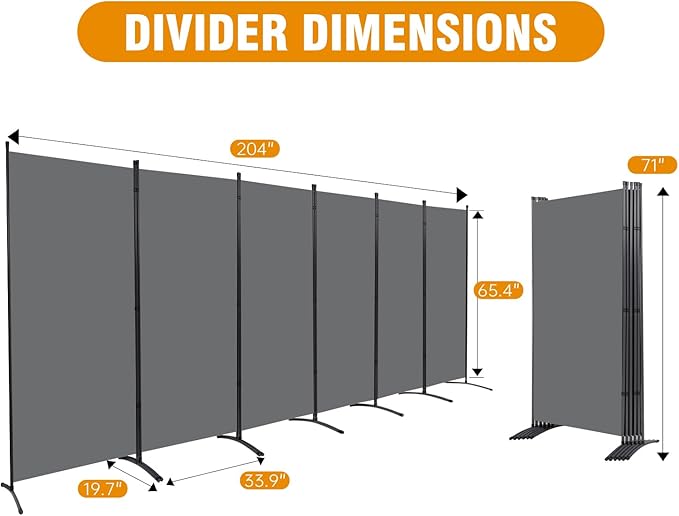 6 Panel Folding Privacy Screens, 6 FT Tall Wall Divider - Image 6