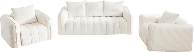 Corduroy Boneless Living Room Sets, Modern Upholstered 3 Seater Sofa by WUTUTUEE
