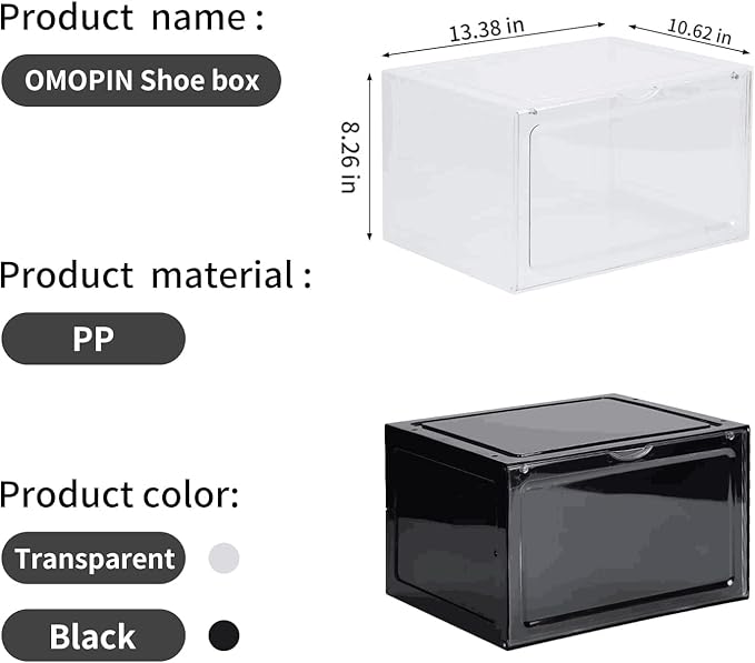8 PACK XL Shoe Storage Box, Drop Side Sneaker Display Case, Shoe Boxes Clear - Image 5