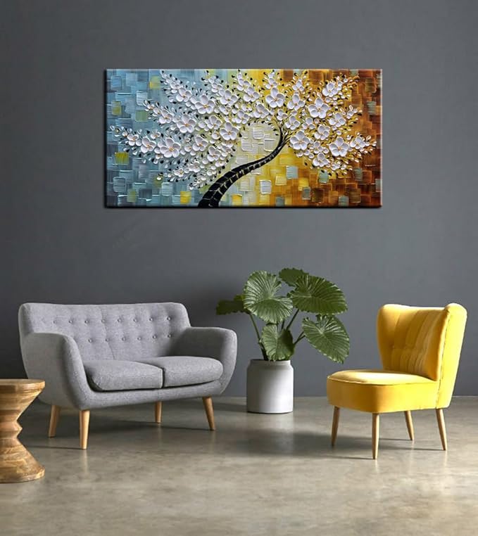 YaSheng Art -100% HandPainted Oil Painting On Canvas Texture White 3D Flower - Image 4