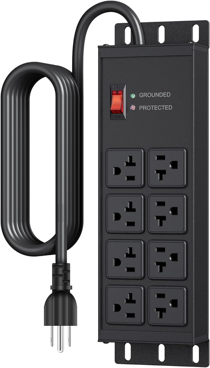 JUNNUJ Heavy Duty 20 Amp Surge Protector 4800J, Garage Metal 8 Outlets 12 Gauge by JUNNUJHome
