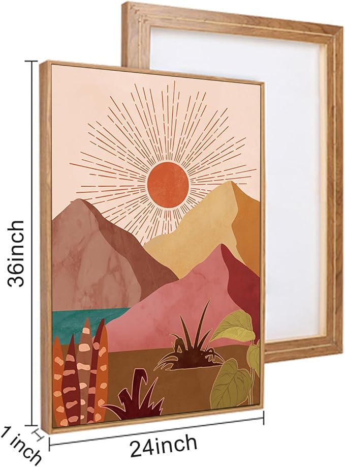 LHIUEM Large Boho Southwest Mountain Framed Canvas Wall Art, Abstract Desert - Image 7