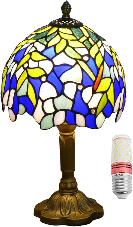 Tiffany Table Lamp Mini Nightstand Lamps Stained Glass Bedside Lamp Wisteria - Image 4