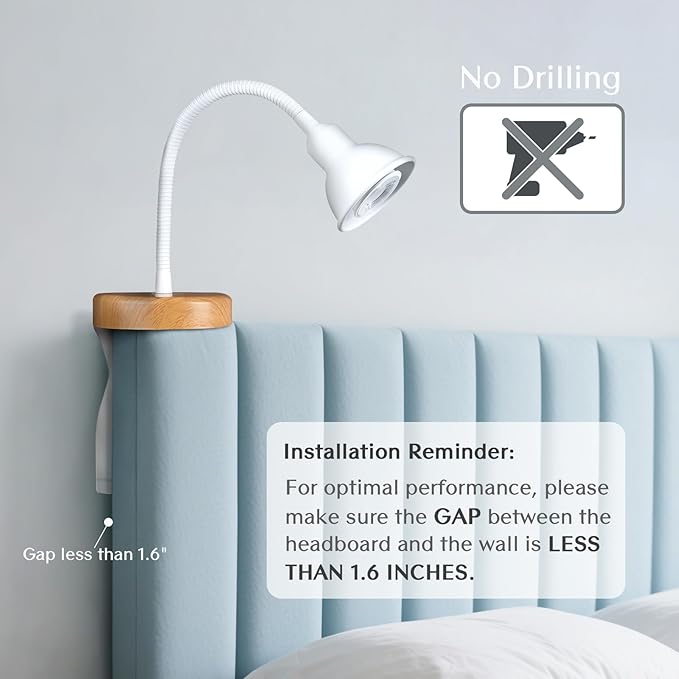 Solfres Patented Innovative Design Headboard Reading Light. No Drilling Golden - Image 3