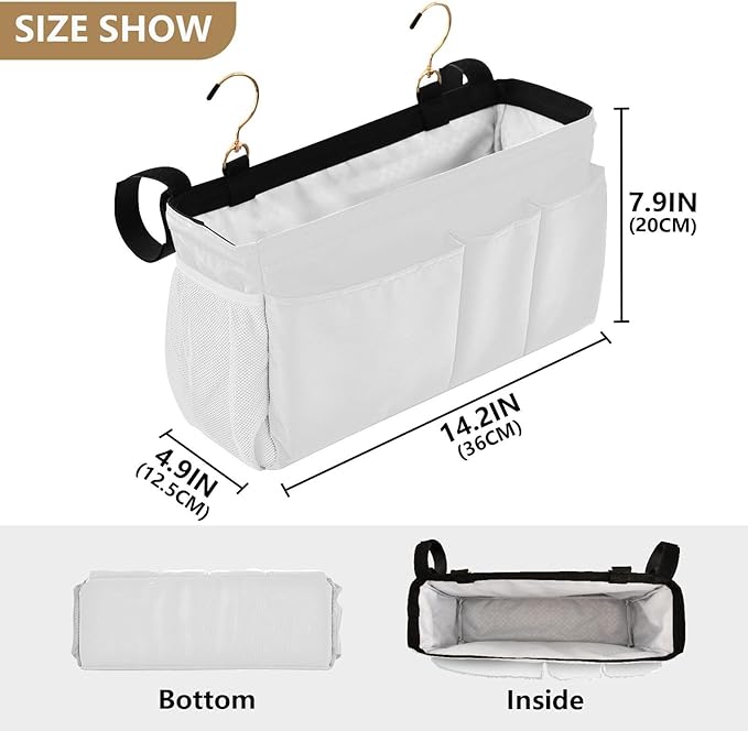 KOPIRIT White Bedside Caddy Storage Bag Bedside Organizer - Image 4