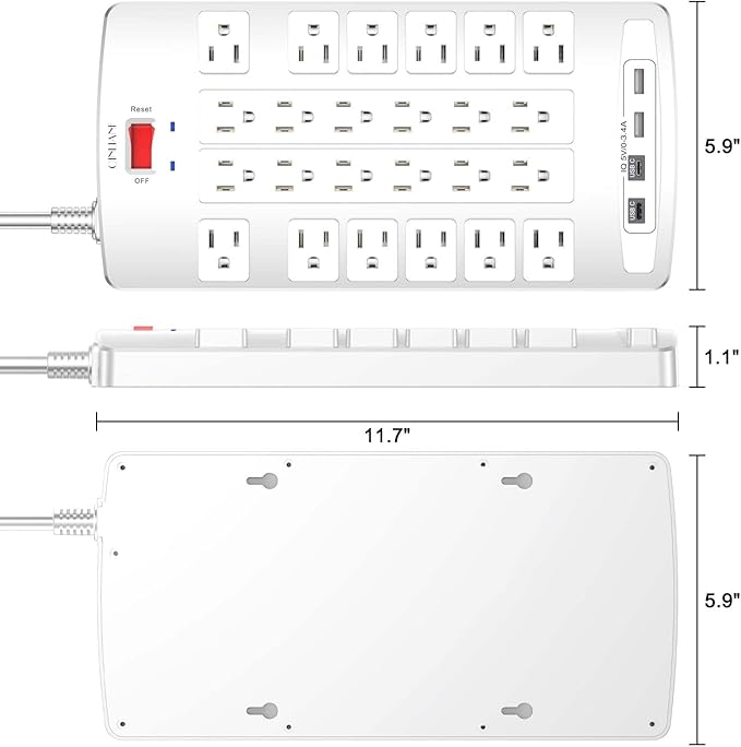 QINLIANF Surge Protector Power Strip - 10Ft Flat Plug Heavy Duty Extension Cord - Image 7