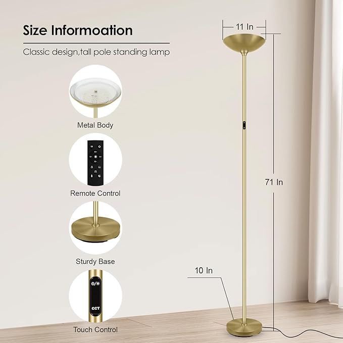 Stepless Dimmable Floor Lamp, 30W 3000LM Super Bright LED Torchiere Floor Lamps - Image 6