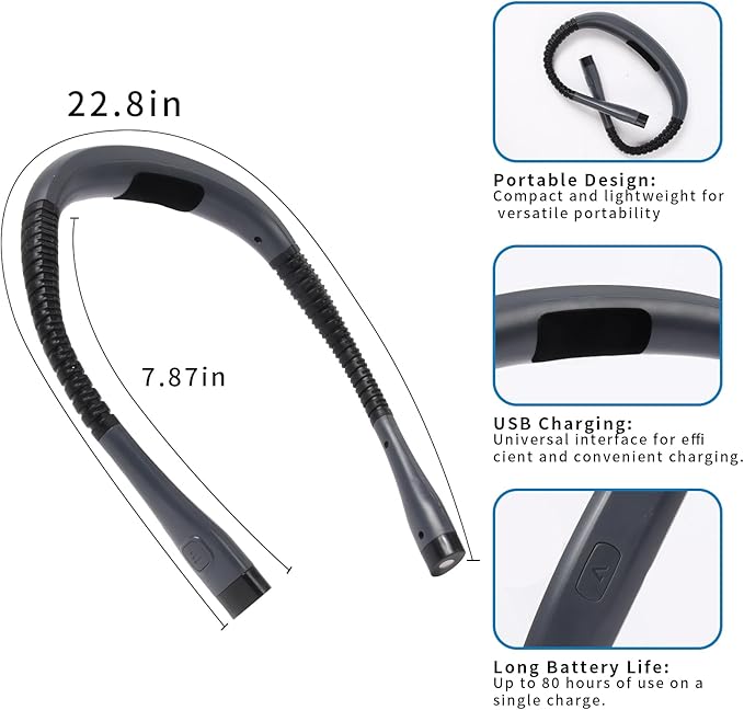 Book Light, 3-Color & 9-Brightness Reading Light, Bendable Neck Light, 80-hr - Image 5