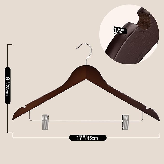 Wooden Hangers with Clips 12 PCS Pant Hangers with Clips, Smooth Solid Wooden - Image 7