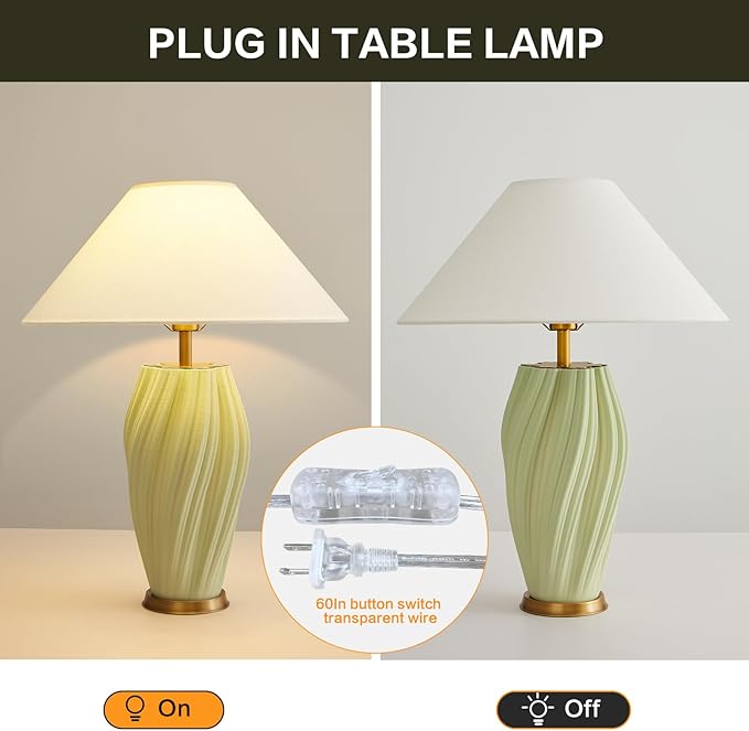 Modern E26 Ceramic Table Lamps 20.5", Sage Green Plug in Table Lamp Funky Decor - Image 7