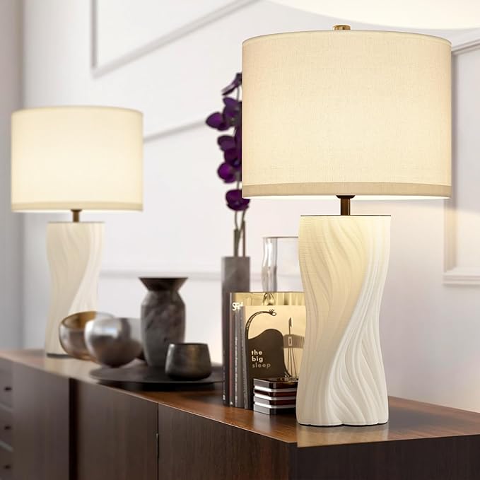 White Ceramic Table Lamps 21.5In Modern Plug in Table Lamp Bedroom Bedside - Image 7