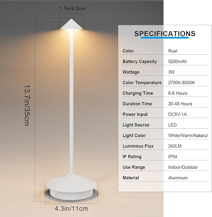 2-Pack 6000mAh Rechargeable Led Table Lamp Cordless, 3000K-6000K Stepless - Image 5