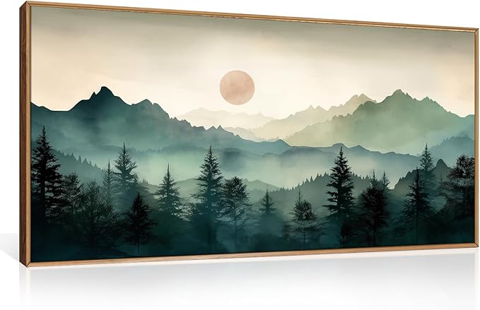 LHIUEM Large Boho Mountain Framed Wall Art Set, Watercolor Pine Tree Wall by LHIUEM