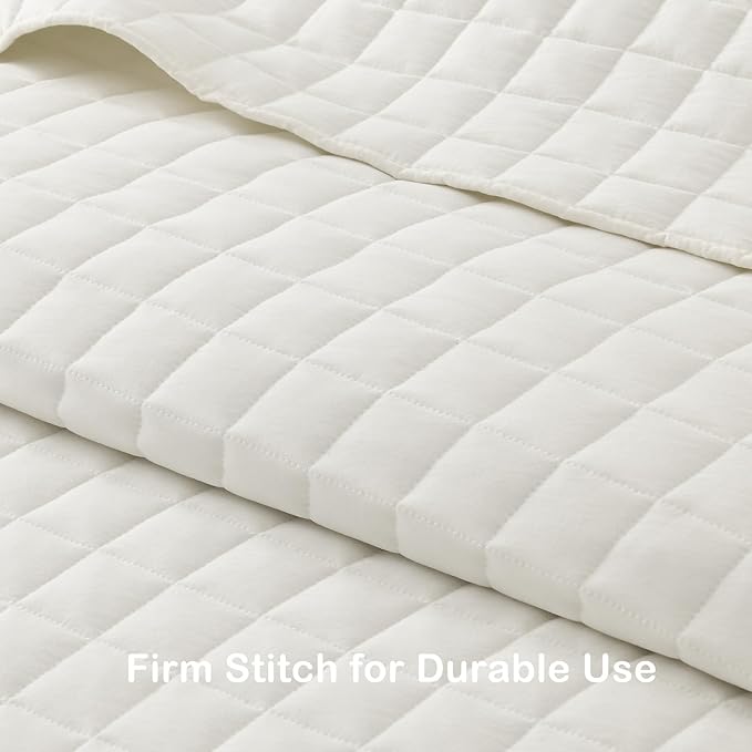 HORIMOTE HOME Ivory Ruffled Quilt Set King Size, Classic Geometric Square - Image 6