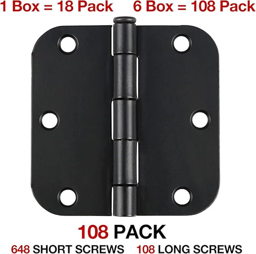 108 Pack Rounded Matte Black Door Hinges 3.5 Inch 5/8" Radius - Image 2