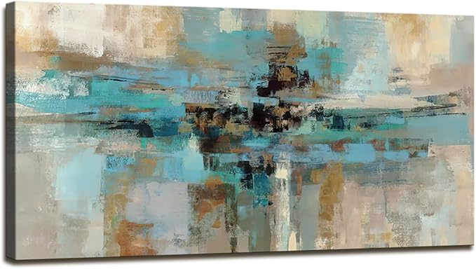 DZL Art A74775 Canvas Prints Abstract Wall Art Print Paintings Blue and Brown by DZL+Art
