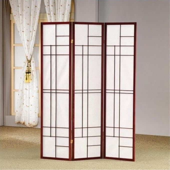Pemberly Row 3 Panel Folding Screen Room Divider in White and Cherry by PEMBERLYROW