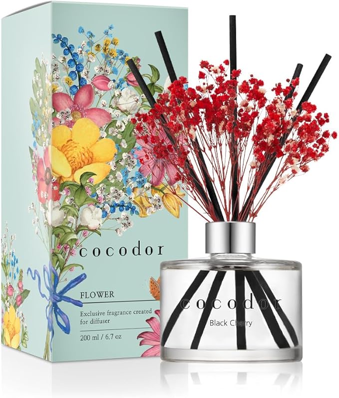 COCODOR Preserved Real Flower Reed Diffuser/Black Cherry / 6.7oz / 1 Pack/Reed by Cocodor