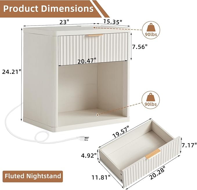 LEYAOYAO Fluted Farmhouse Nightstand Set of 2 - Image 3
