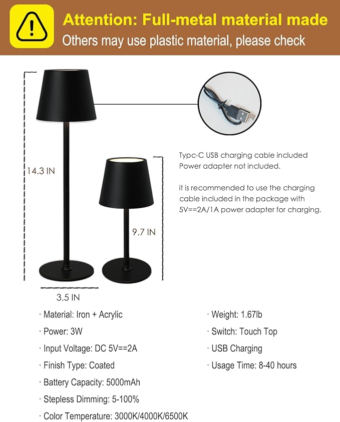 Cordless Table Lamp, Rechargeable Table Lamp - Image 5