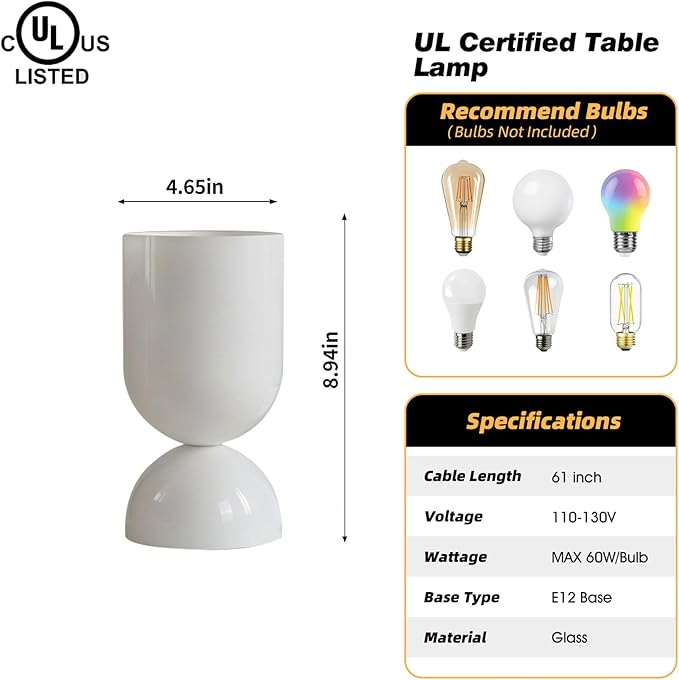 8.9" Modern Glass Table Lamp for Living Room, Dimmable Desk Lamps for Bedroom - Image 2
