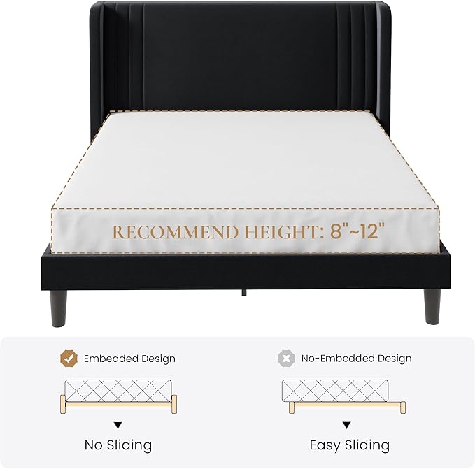 SHA CERLIN Queen Size Velvet Upholstered Platform Bed Frame - Image 9