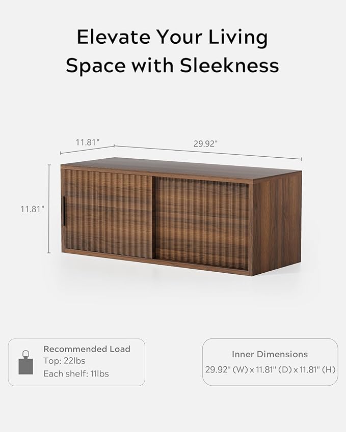 Floating Nightstand with Sliding Doors, Modern Fluted Large Night Stand Storage - Image 5