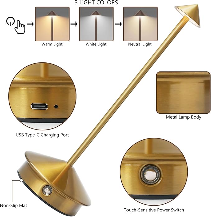 Cordless LED Table Lamp, Rechargeable 5200mAH Battery Operated Lamp - Image 4
