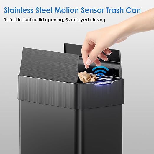 TLSUNNY 21.1 Gallon Automatic Trash Can, Stainless Steel Motion Sensor Garbage - Image 4