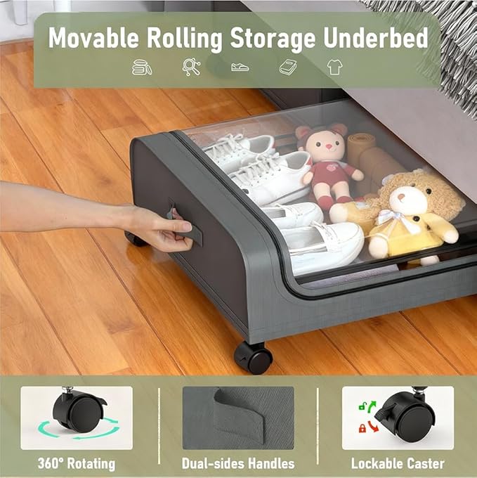 Under Bed Storage with Wheels, 6.7'' Tall Underbed Storage Containers with Lids - Image 2